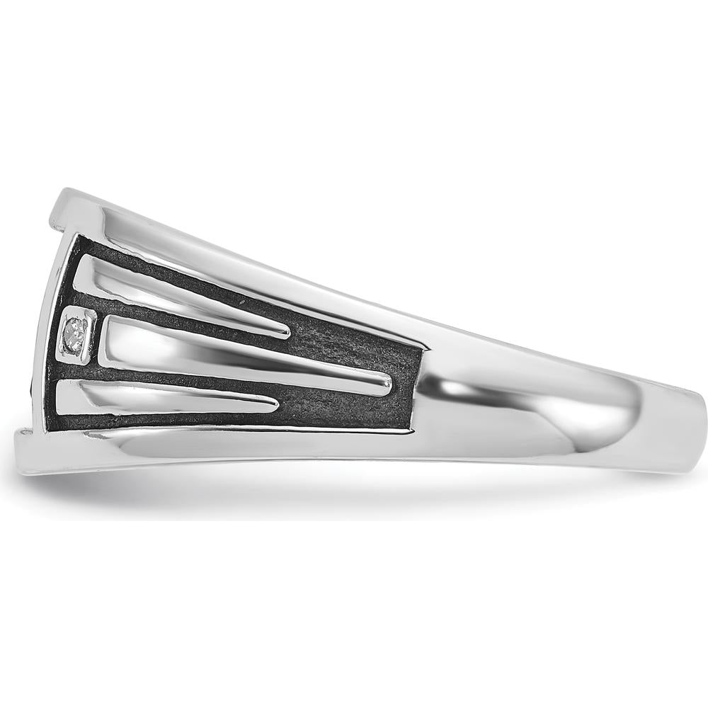 14K White Gold Men's Onyx and Diamond Ring with Black Rhodium Plating by IBGoodman