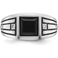 14K White Gold Men's Onyx and Diamond Ring with Black Rhodium Plating by IBGoodman