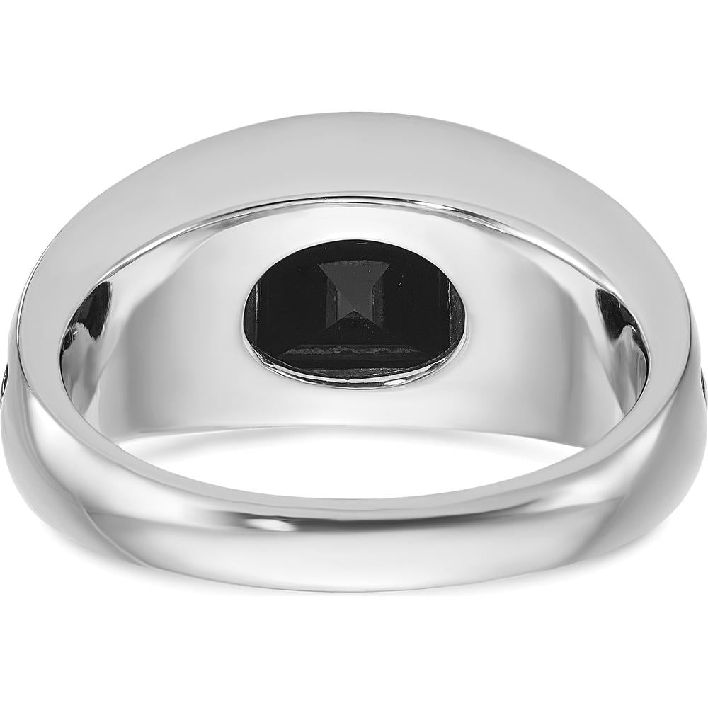 14K White Gold Men's Onyx and Diamond Ring with Black Rhodium Plating by IBGoodman