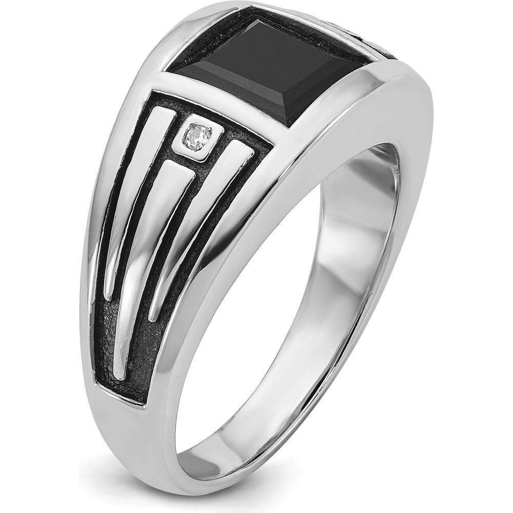 14K White Gold Men's Onyx and Diamond Ring with Black Rhodium Plating by IBGoodman