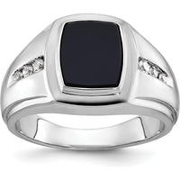 14K White Gold Men's Onyx and Round Diamond Ring - 1/8 Carat Total Diamond Weight by IBGoodman