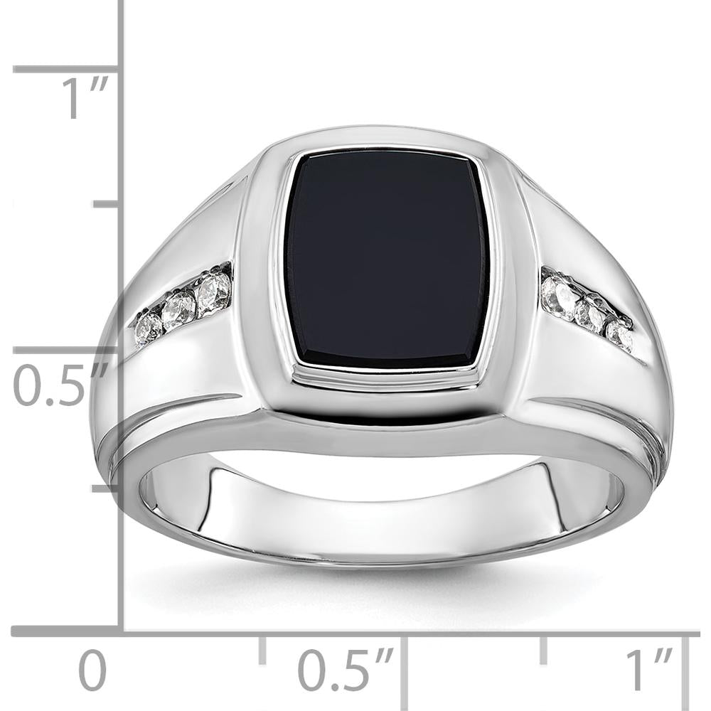 14K White Gold Men's Onyx and Round Diamond Ring - 1/8 Carat Total Diamond Weight by IBGoodman