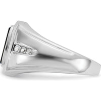 14K White Gold Men's Onyx and Round Diamond Ring - 1/8 Carat Total Diamond Weight by IBGoodman