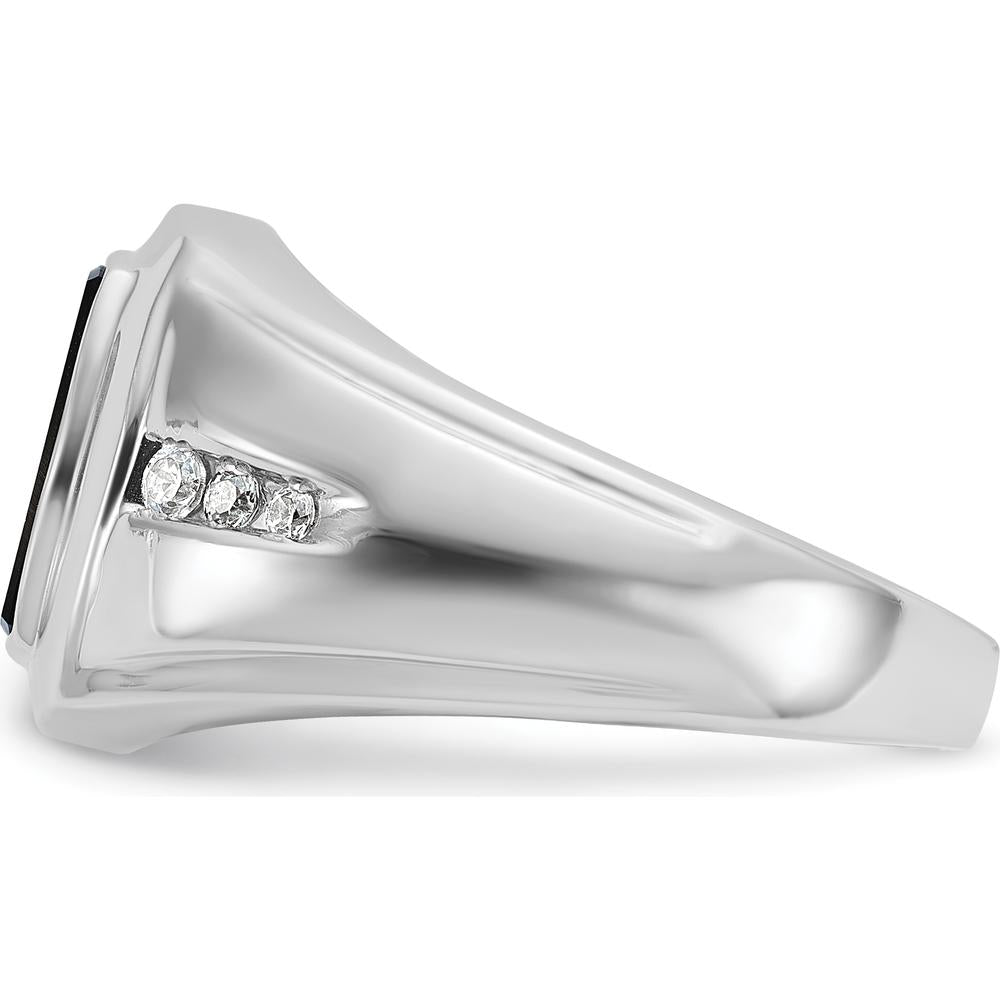 14K White Gold Men's Onyx and Round Diamond Ring - 1/8 Carat Total Diamond Weight by IBGoodman