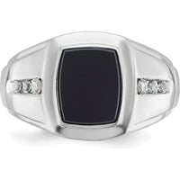 14K White Gold Men's Onyx and Round Diamond Ring - 1/8 Carat Total Diamond Weight by IBGoodman