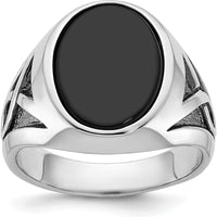 14K White Gold Men's Onyx Ring with Black Rhodium Plating - 16x12mm Oval Onyx Stone by IBGoodman