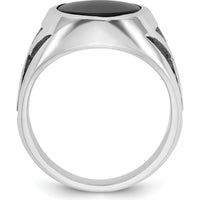 14K White Gold Men's Onyx Ring with Black Rhodium Plating - 16x12mm Oval Onyx Stone by IBGoodman