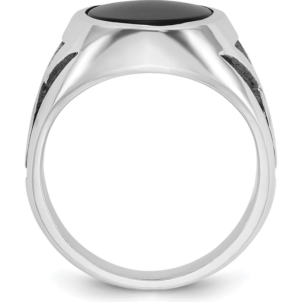 14K White Gold Men's Onyx Ring with Black Rhodium Plating - 16x12mm Oval Onyx Stone by IBGoodman