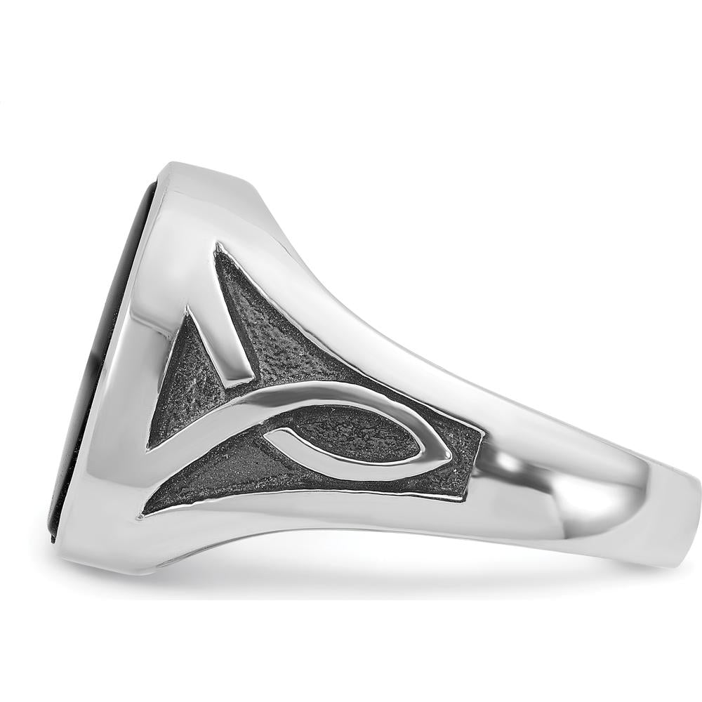 14K White Gold Men's Onyx Ring with Black Rhodium Plating - 16x12mm Oval Onyx Stone by IBGoodman
