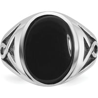 14K White Gold Men's Onyx Ring with Black Rhodium Plating - 16x12mm Oval Onyx Stone by IBGoodman