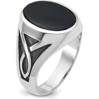 14K White Gold Men's Onyx Ring with Black Rhodium Plating - 16x12mm Oval Onyx Stone by IBGoodman