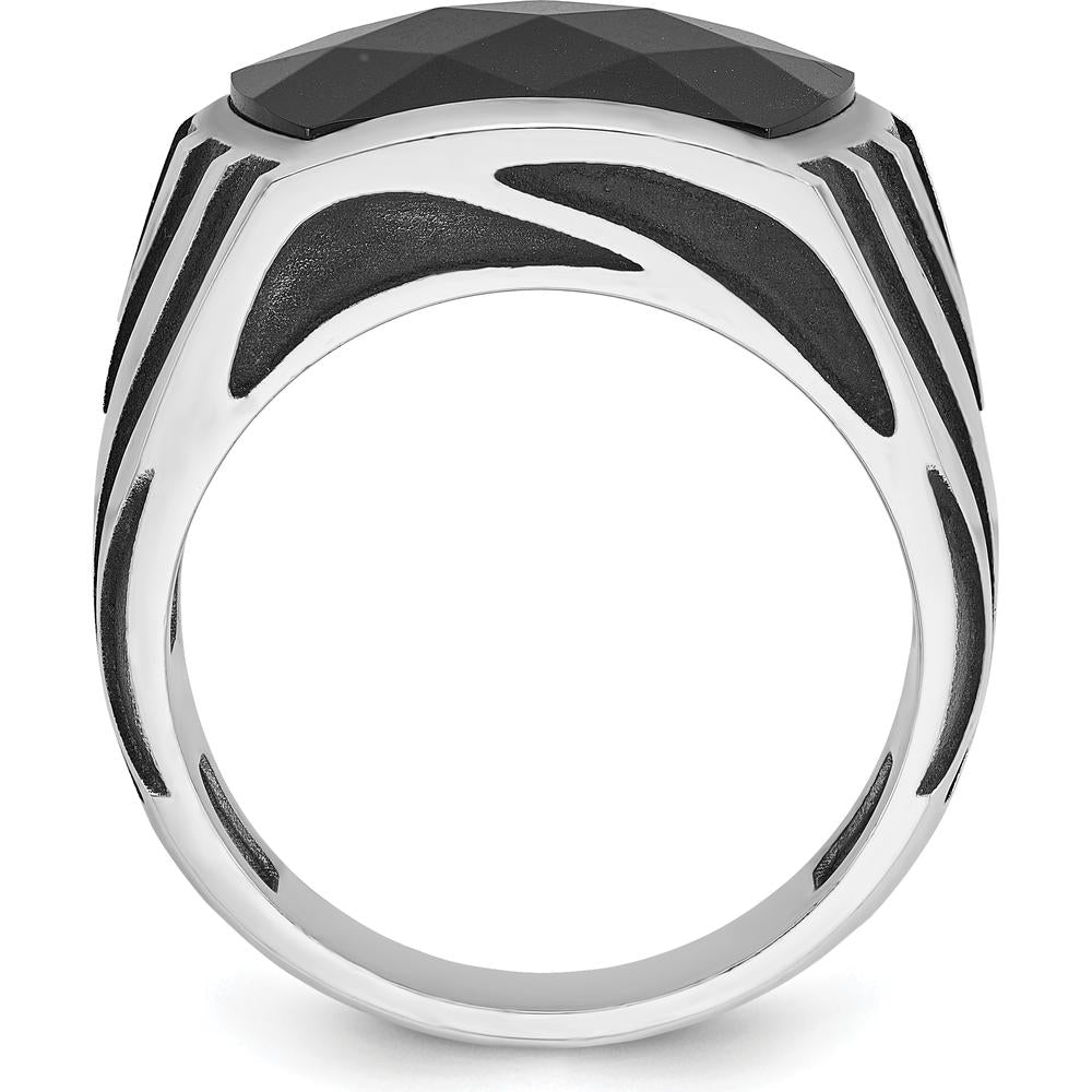 14K White Gold Men's Onyx Ring with Black Rhodium Plating - 17x12mm Onyx by IBGoodman