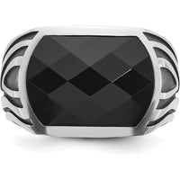 14K White Gold Men's Onyx Ring with Black Rhodium Plating - 17x12mm Onyx by IBGoodman