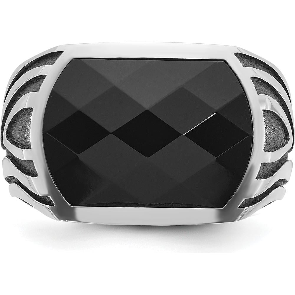 14K White Gold Men's Onyx Ring with Black Rhodium Plating - 17x12mm Onyx by IBGoodman