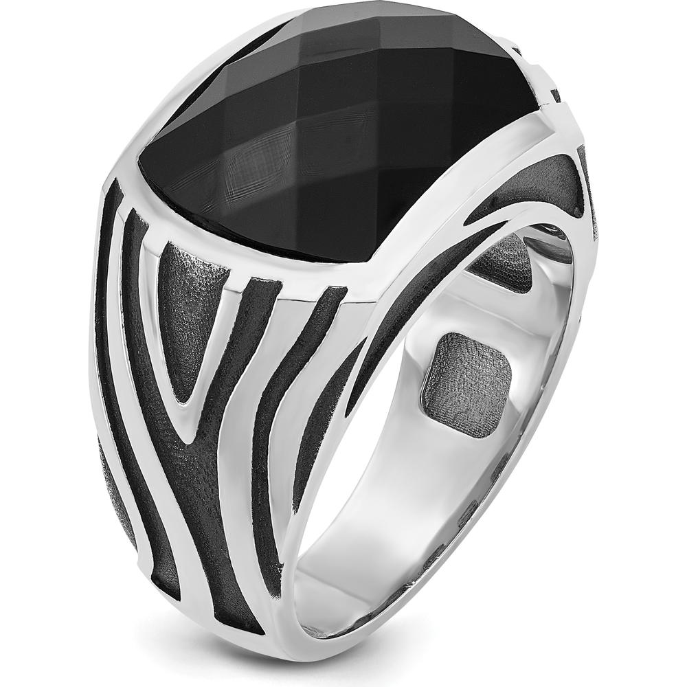 14K White Gold Men's Onyx Ring with Black Rhodium Plating - 17x12mm Onyx by IBGoodman