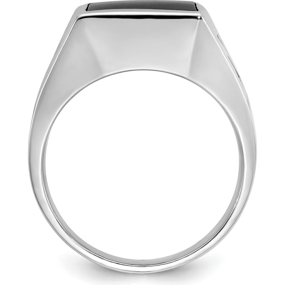 14K White Gold Men's Onyx Ring with Black Rhodium Plating - Cushion Cut Onyx Stone by IBGoodman