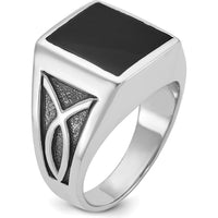 14K White Gold Men's Onyx Ring with Black Rhodium Plating - Cushion Cut Onyx Stone by IBGoodman