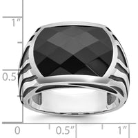 14K White Gold Men's Onyx Ring with Faceted Onyx Centerpiece by IBGoodman