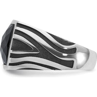 14K White Gold Men's Onyx Ring with Faceted Onyx Centerpiece by IBGoodman