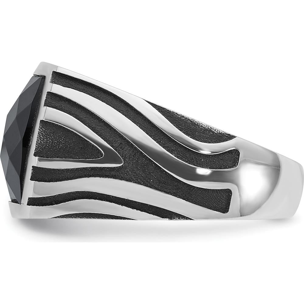 14K White Gold Men's Onyx Ring with Faceted Onyx Centerpiece by IBGoodman