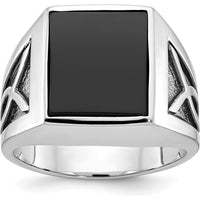 14K White Gold Men's Onyx Ring with Rhodium Plating - Bold Masculine Design by IBGoodman