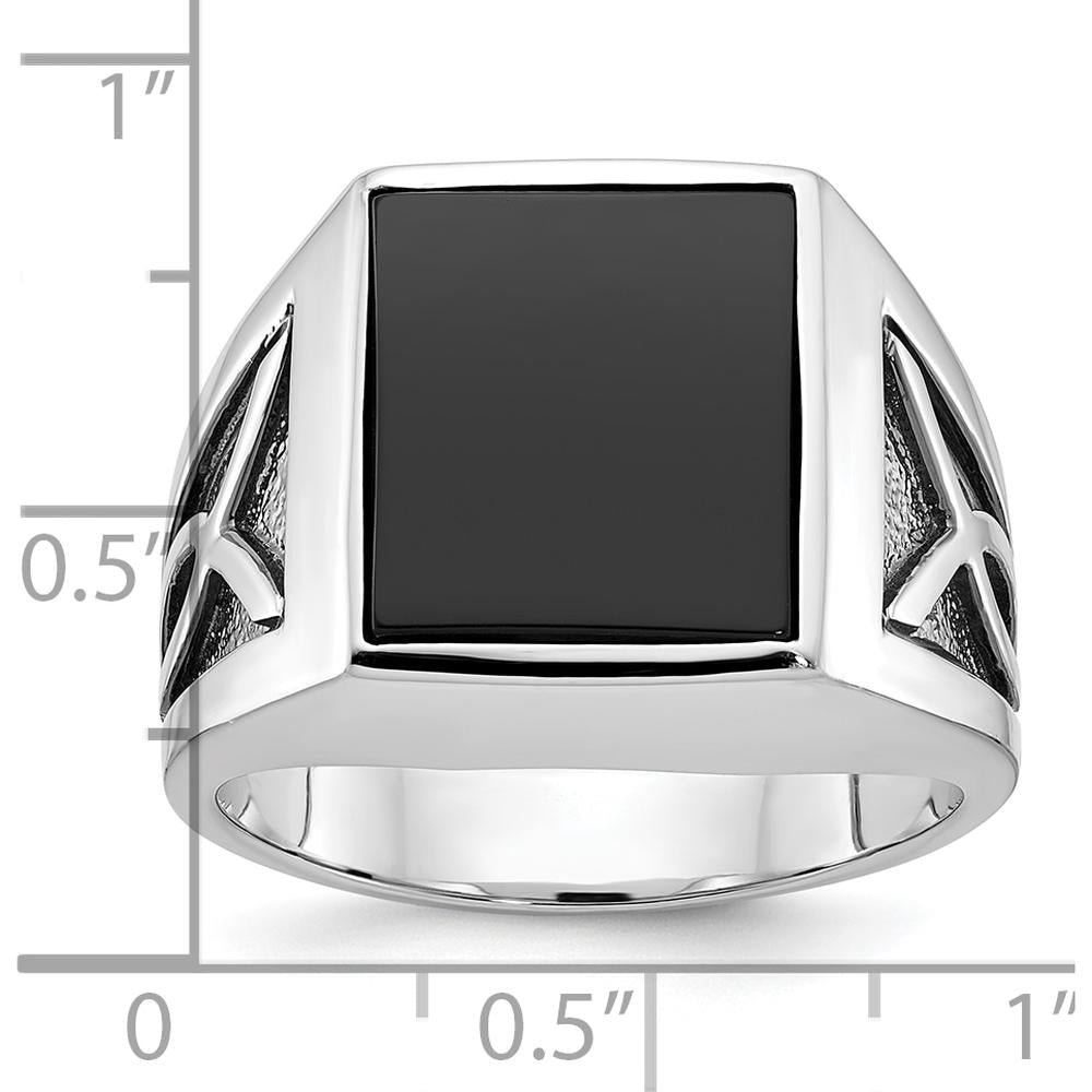 14K White Gold Men's Onyx Ring with Rhodium Plating - Bold Masculine Design by IBGoodman