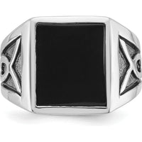14K White Gold Men's Onyx Ring with Rhodium Plating - Bold Masculine Design by IBGoodman
