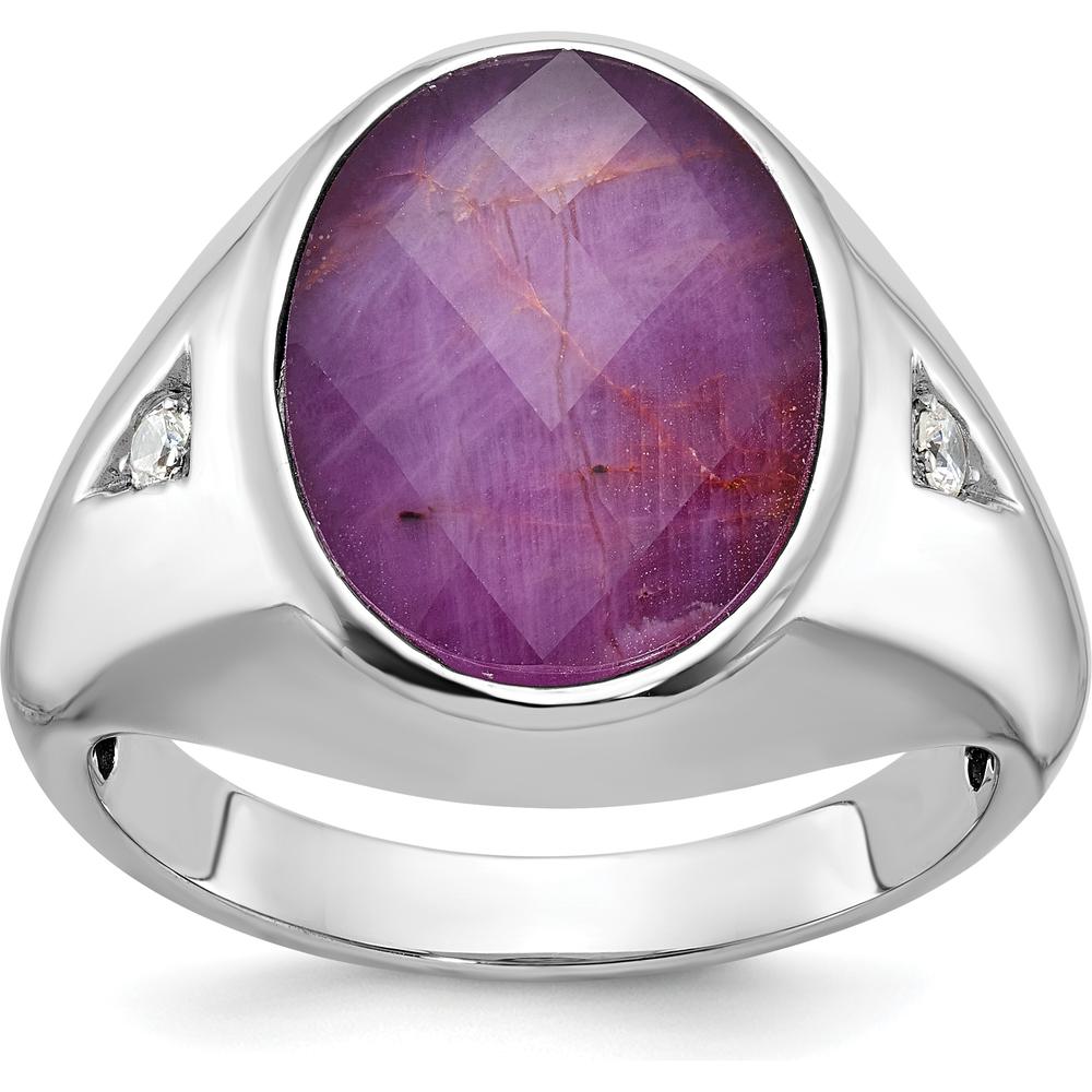 14K White Gold Men's Oval Gemstone and Diamond Ring with Accent Diamonds by IBGoodman