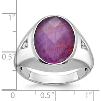 14K White Gold Men's Oval Gemstone and Diamond Ring with Accent Diamonds by IBGoodman