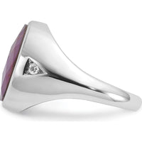 14K White Gold Men's Oval Gemstone and Diamond Ring with Accent Diamonds by IBGoodman