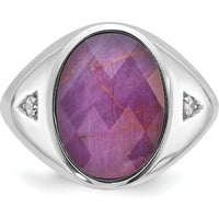 14K White Gold Men's Oval Gemstone and Diamond Ring with Accent Diamonds by IBGoodman