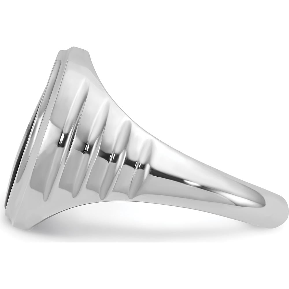14K White Gold Men's Oval Onyx Ring with Rhodium Plating - 16x12mm Oval Black Onyx by IBGoodman