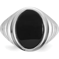 14K White Gold Men's Oval Onyx Ring with Rhodium Plating - 16x12mm Oval Black Onyx by IBGoodman