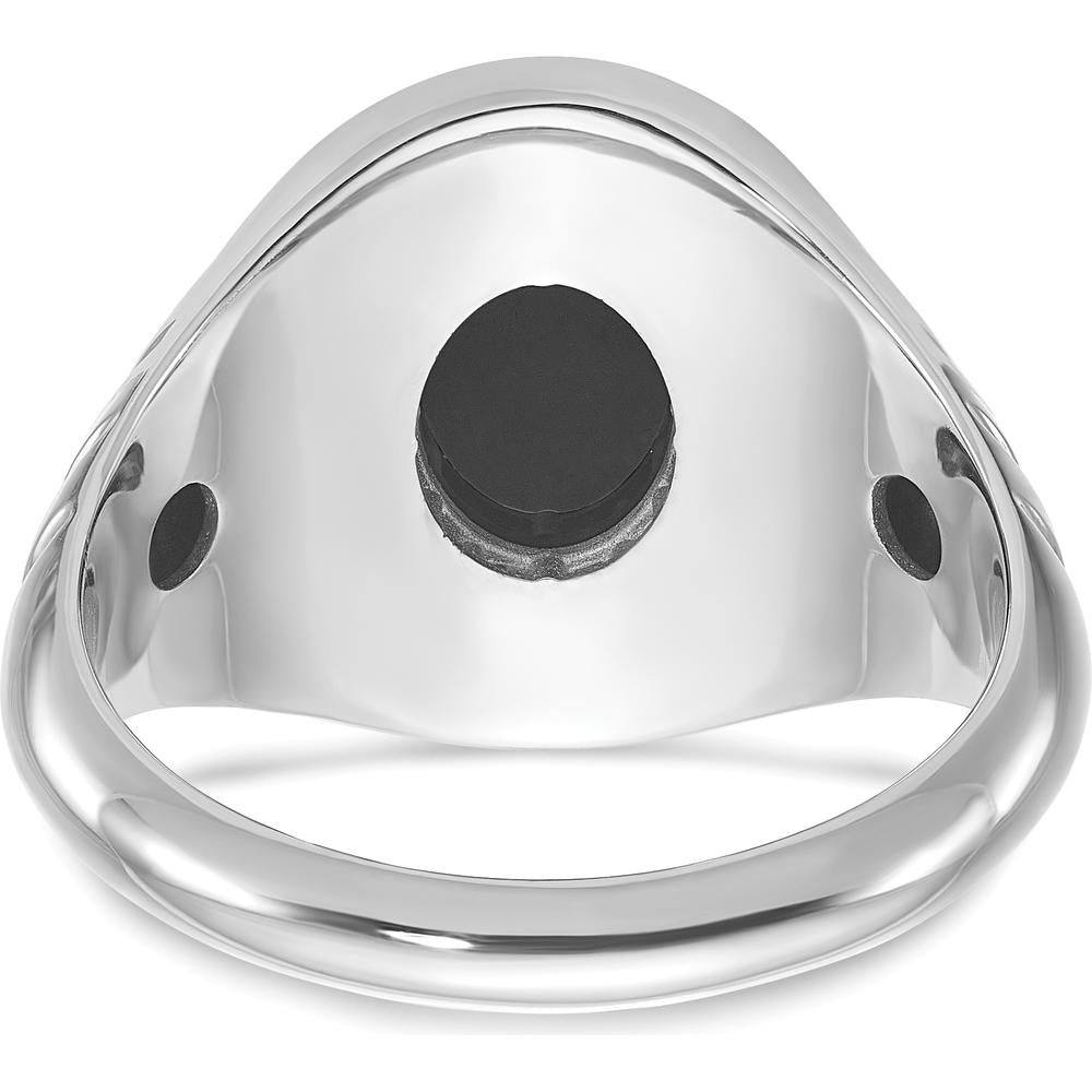 14K White Gold Men's Oval Onyx Ring with Rhodium Plating - 16x12mm Oval Black Onyx by IBGoodman