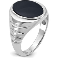 14K White Gold Men's Oval Onyx Ring with Rhodium Plating - 16x12mm Oval Black Onyx by IBGoodman