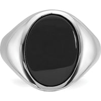 14K White Gold Men's Oval Onyx Ring with Rhodium Plating - Bold and Timeless Design by IBGoodman