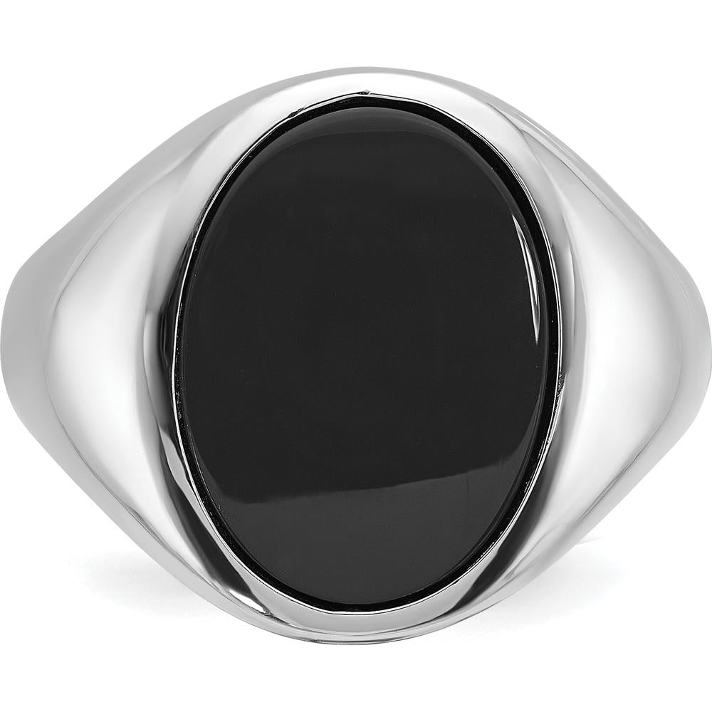14K White Gold Men's Oval Onyx Ring with Rhodium Plating - Bold and Timeless Design by IBGoodman