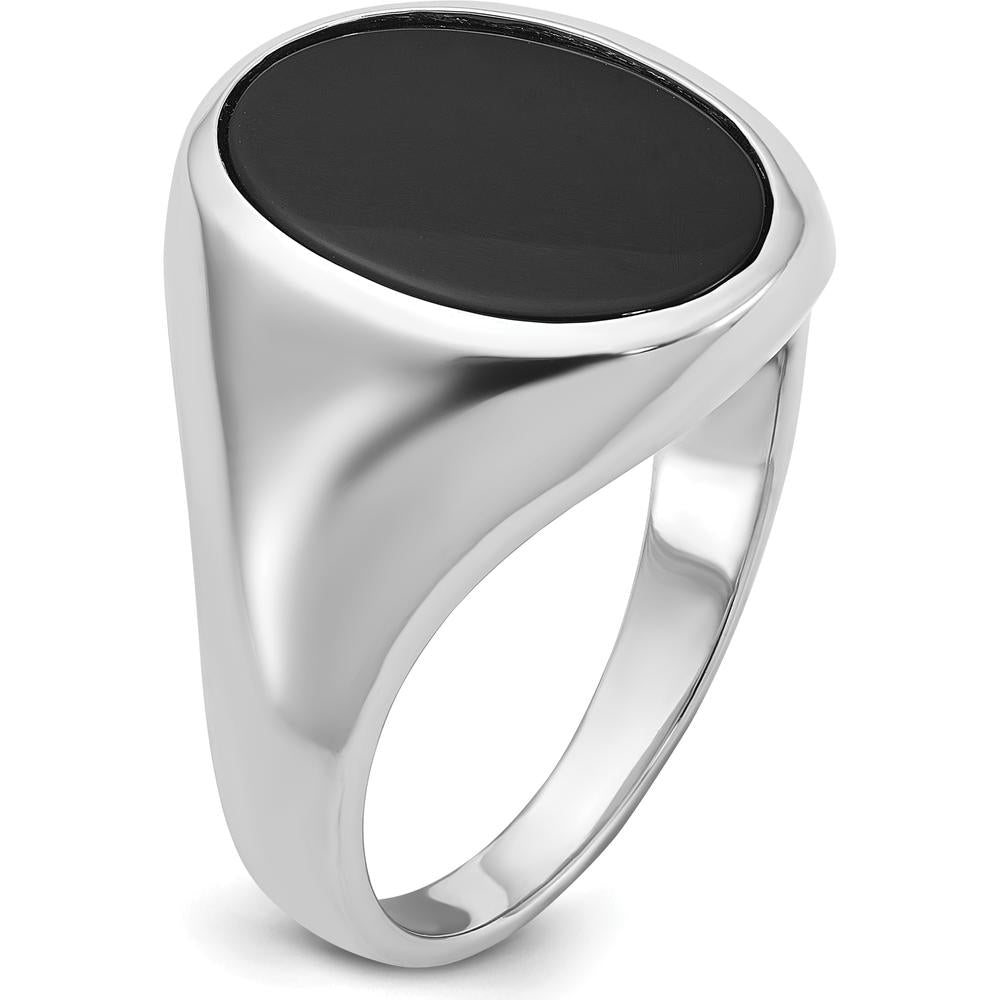 14K White Gold Men's Oval Onyx Ring with Rhodium Plating - Bold and Timeless Design by IBGoodman