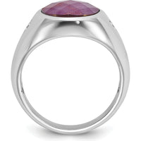 14K White Gold Men's Oval Ruby Doublet and Diamond Ring with Rhodium Plating - 0.041 Carats Diamond Weight by IBGoodman