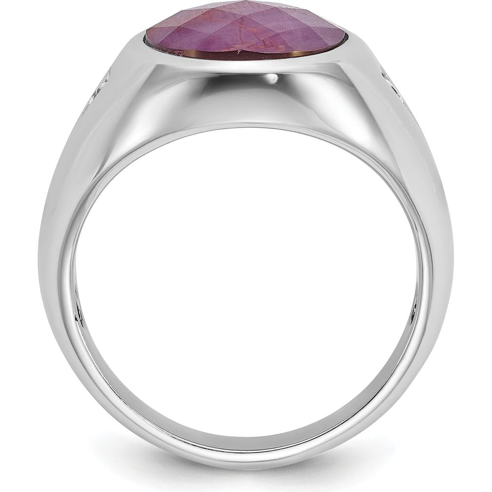 14K White Gold Men's Oval Ruby Doublet and Diamond Ring with Rhodium Plating - 0.041 Carats Diamond Weight by IBGoodman