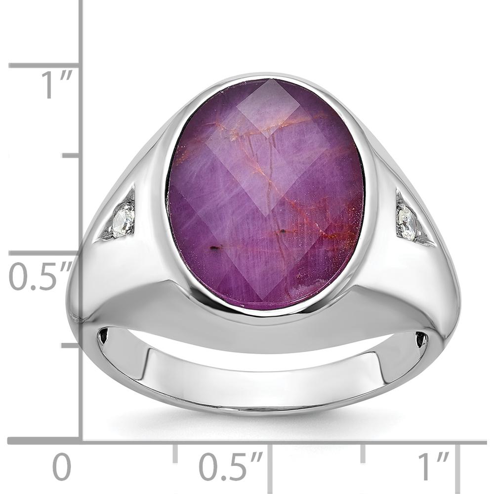 14K White Gold Men's Oval Ruby Doublet and Diamond Ring with Rhodium Plating - 0.041 Carats Diamond Weight by IBGoodman