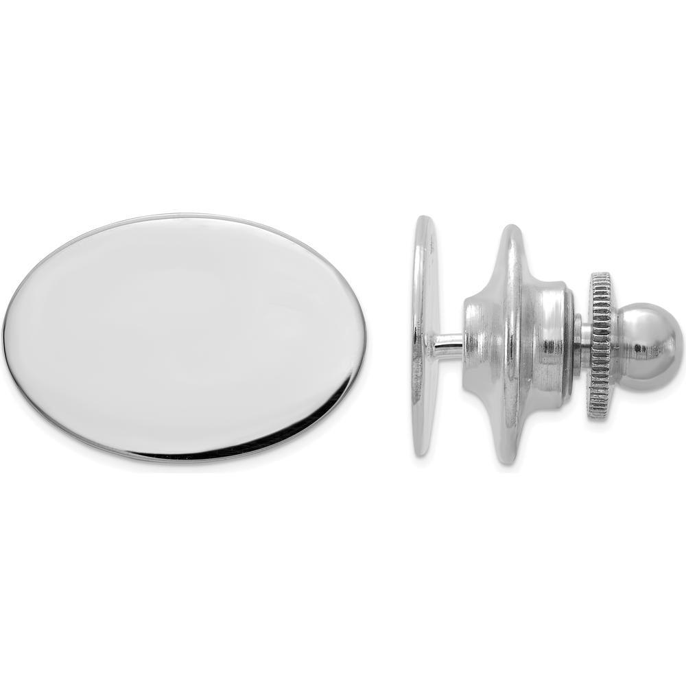 14K White Gold Men's Oval Tie Tac - Polished Rhodium Finish by 0