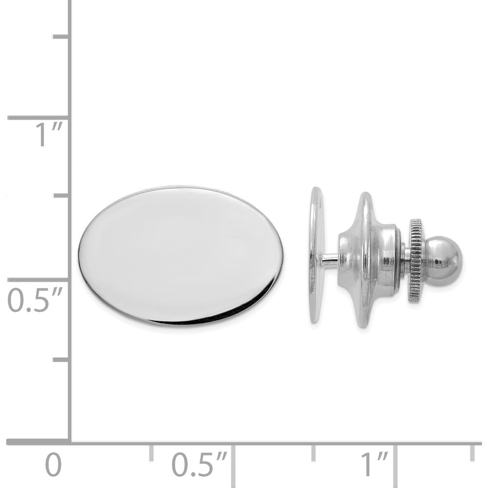 14K White Gold Men's Oval Tie Tac - Polished Rhodium Finish by 0