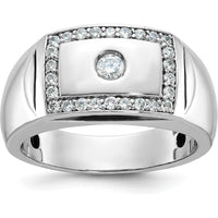 14K White Gold Men's Polished and Cut-Out 1/2 Carat AA Quality Round Diamond Rectangle Ring by IBGoodman