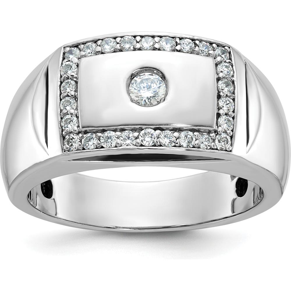 14K White Gold Men's Polished and Cut-Out 1/2 Carat AA Quality Round Diamond Rectangle Ring by IBGoodman