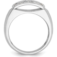 14K White Gold Men's Polished and Cut-Out 1/2 Carat AA Quality Round Diamond Rectangle Ring by IBGoodman