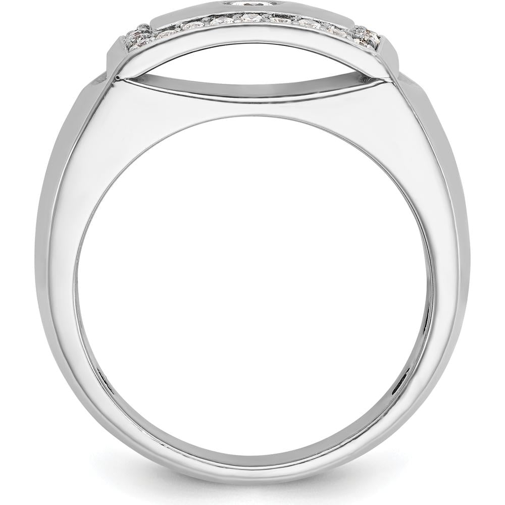14K White Gold Men's Polished and Cut-Out 1/2 Carat AA Quality Round Diamond Rectangle Ring by IBGoodman