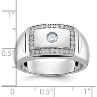 14K White Gold Men's Polished and Cut-Out 1/2 Carat AA Quality Round Diamond Rectangle Ring by IBGoodman