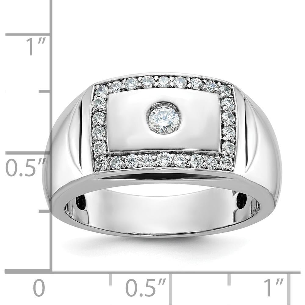 14K White Gold Men's Polished and Cut-Out 1/2 Carat AA Quality Round Diamond Rectangle Ring by IBGoodman