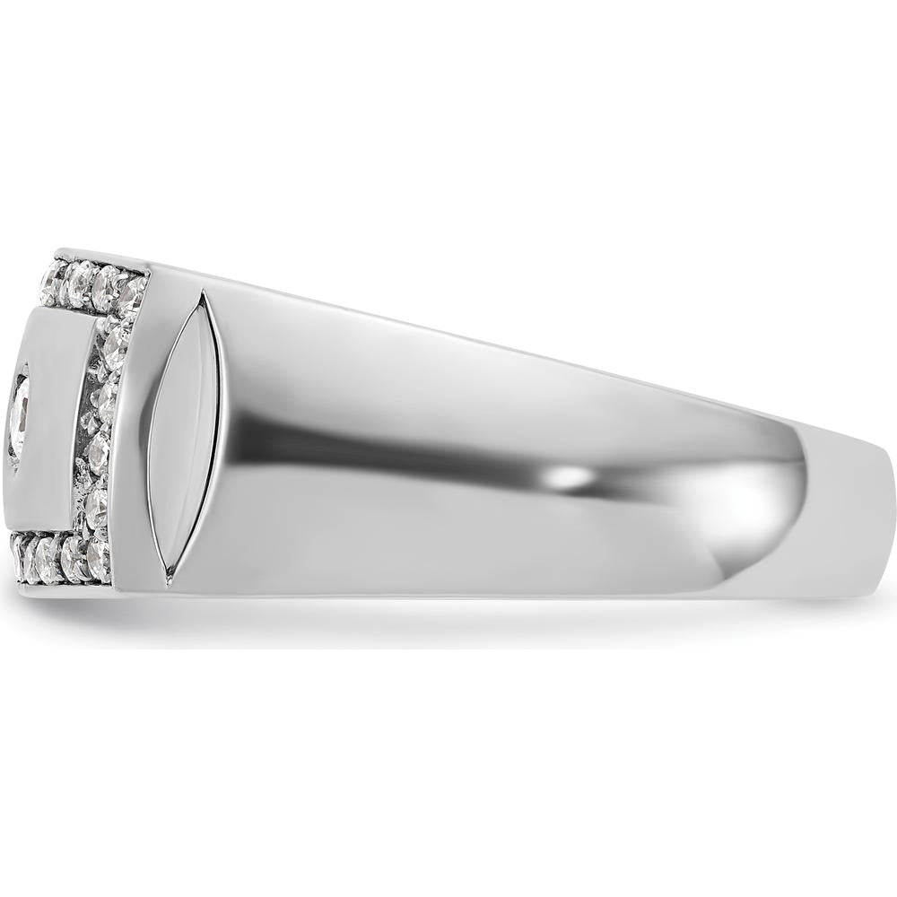 14K White Gold Men's Polished and Cut-Out 1/2 Carat AA Quality Round Diamond Rectangle Ring by IBGoodman